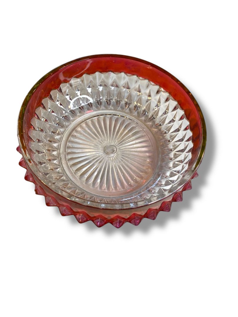 Vintage Indiana Glass Diamond Point Ruby Red Flash Candy Dish Bowl 5"