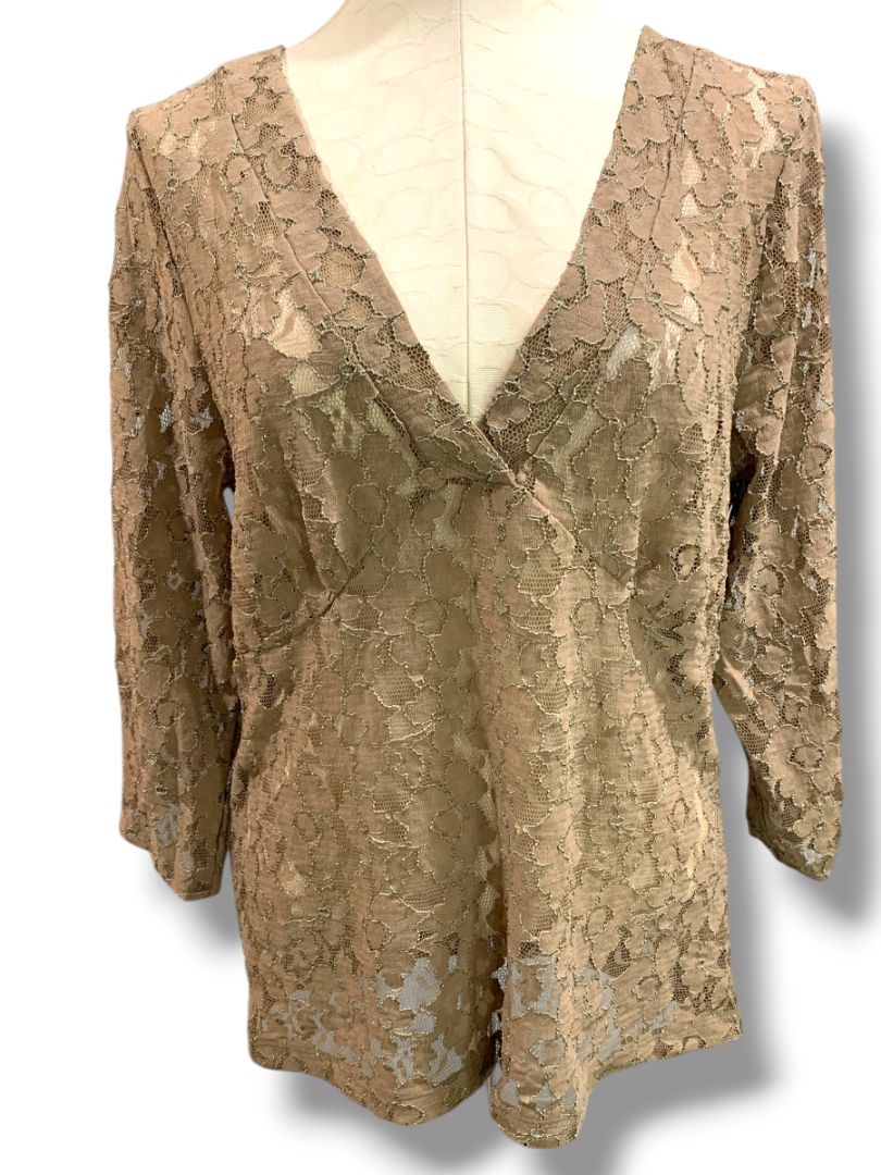 XL Old Navy Womens New Sheer Stretch Lace Shirt Brown