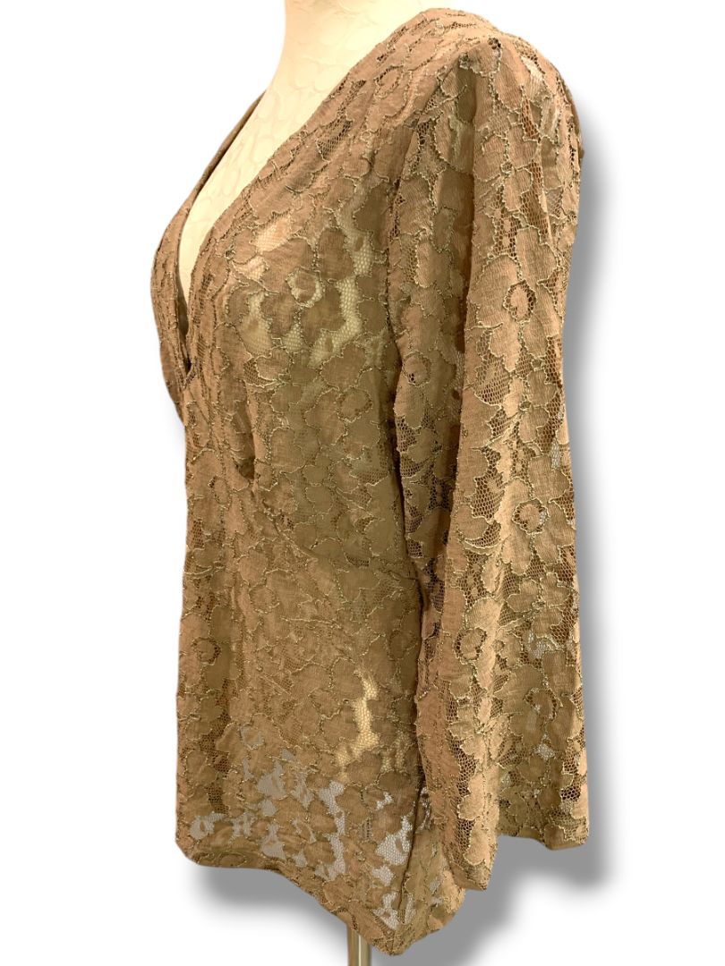XL Old Navy Womens New Sheer Stretch Lace Shirt Brown