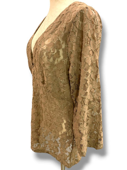 XL Old Navy Womens New Sheer Stretch Lace Shirt Brown