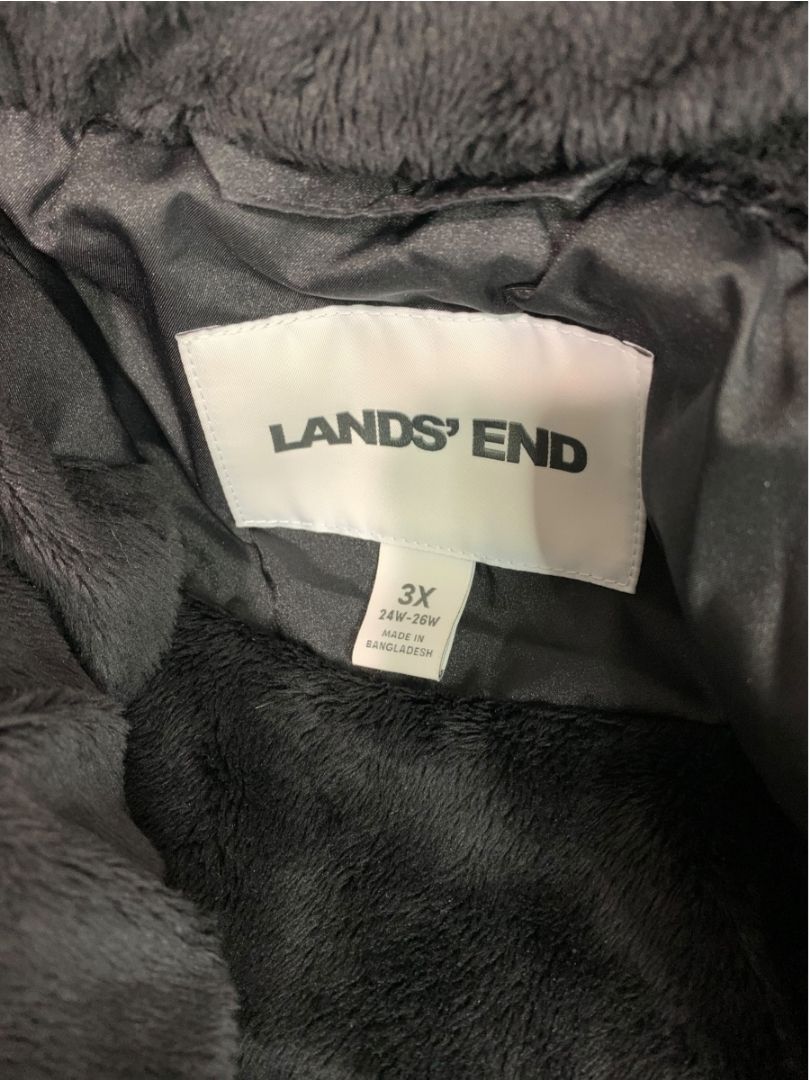 3X Lands End Womens Longline Puffer Parker Jacket Faux Fur Trim