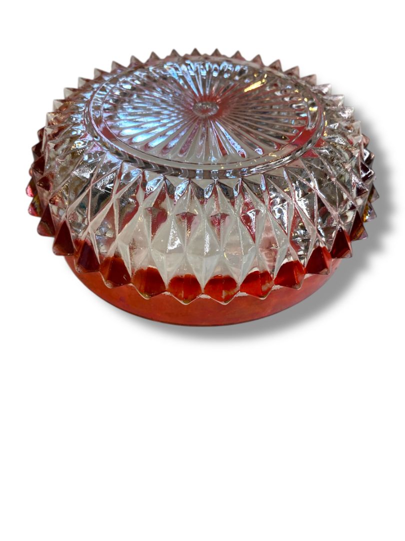 Vintage Indiana Glass Diamond Point Ruby Red Flash Candy Dish Bowl 5"