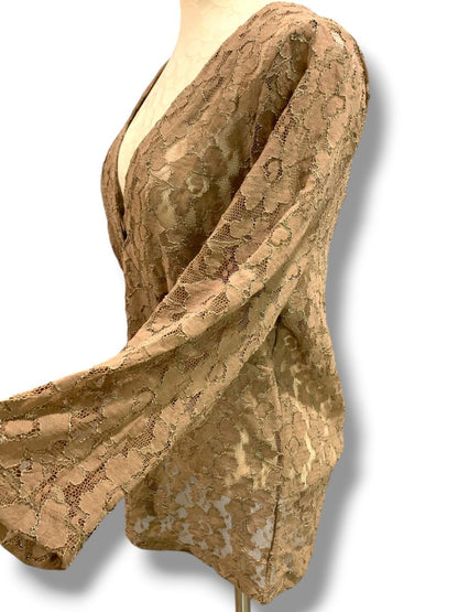XL Old Navy Womens New Sheer Stretch Lace Shirt Brown
