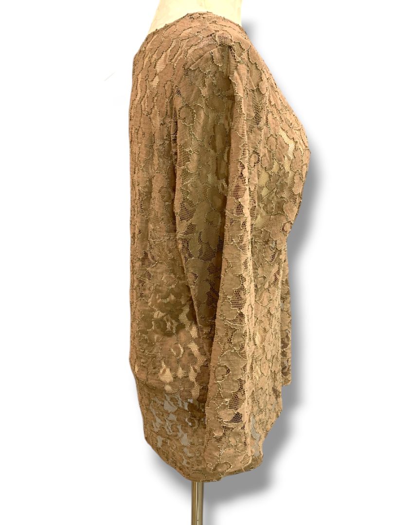 XL Old Navy Womens New Sheer Stretch Lace Shirt Brown