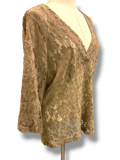 XL Old Navy Womens New Sheer Stretch Lace Shirt Brown