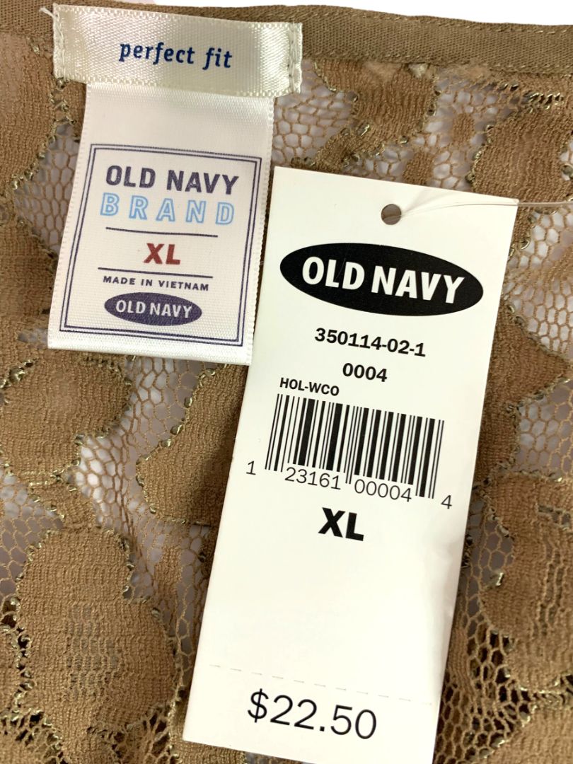 XL Old Navy Womens New Sheer Stretch Lace Shirt Brown