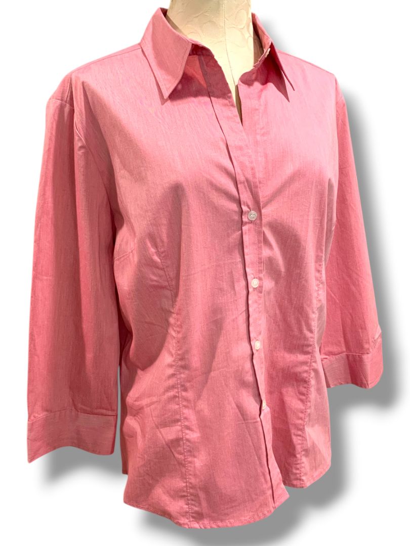 XL New York & Co Womens Pink City Stretch 3/4 Sleeve Button Up