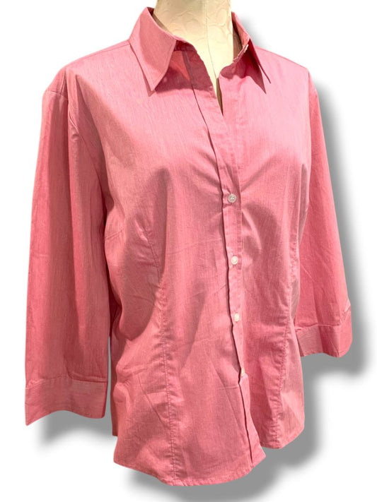 XL New York & Co Womens Pink City Stretch 3/4 Sleeve Button Up
