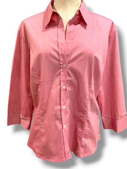 XL New York & Co Womens Pink City Stretch 3/4 Sleeve Button Up