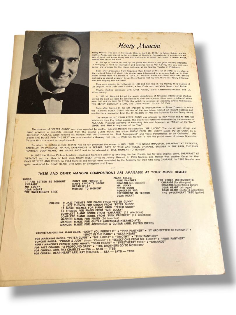 1963 Charade Henry Mancini Sheet Music Johnny Mercer Southdale Music Corp