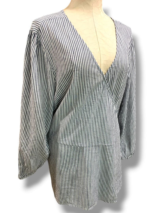 3X Old Navy Womens New Plus Size Blue White Striped Blouse Shirt