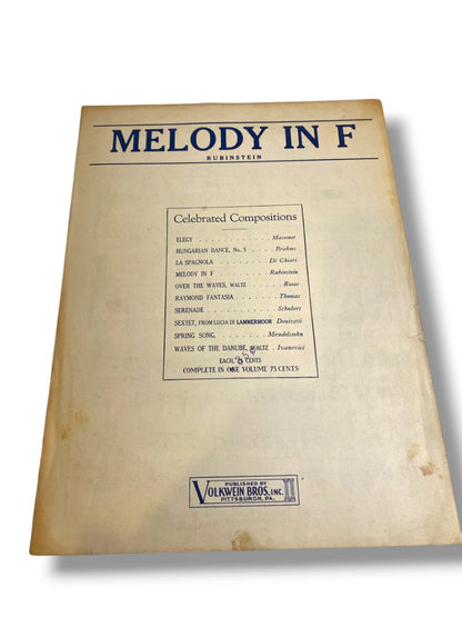 1928 Melody in F Rubenstein Sheet Music Volkwein Bros Inc