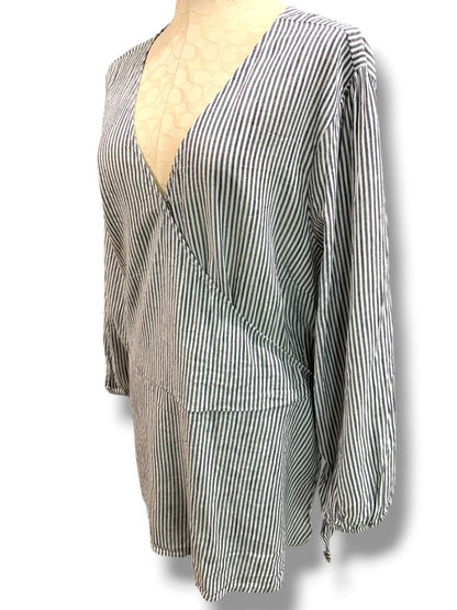 3X Old Navy Womens New Plus Size Blue White Striped Blouse Shirt