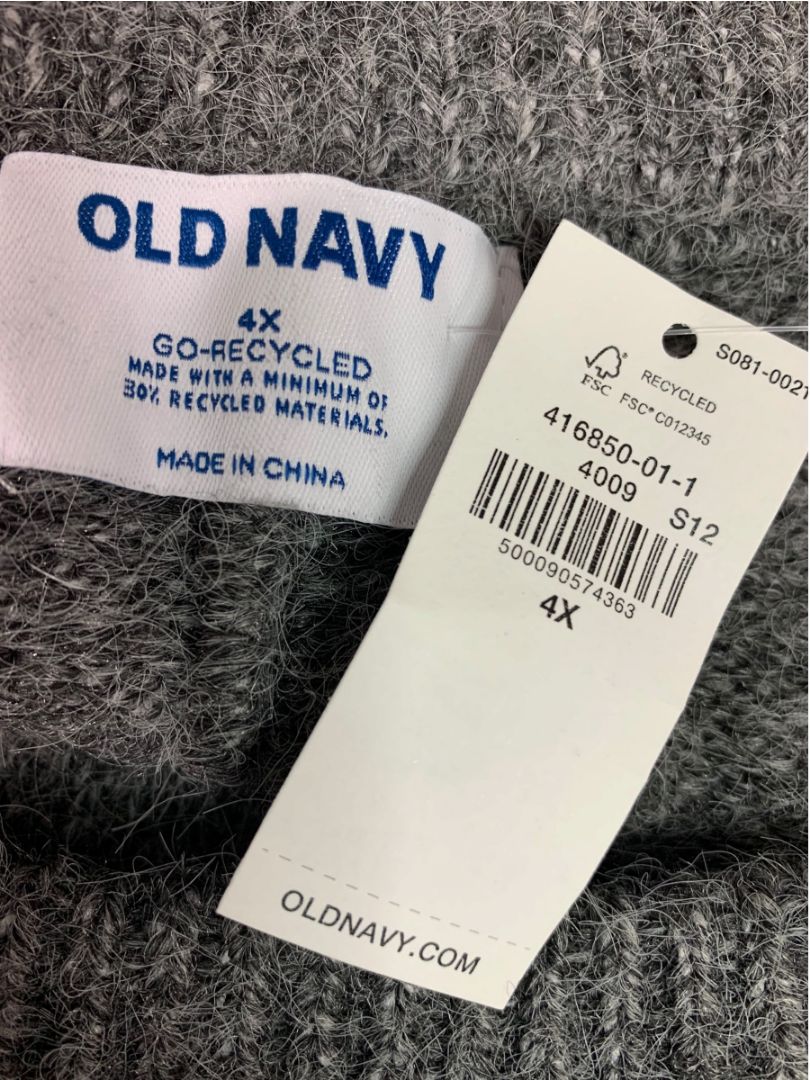 Size 4X Old Navy Womens New Fuzzy Charcoal Gray Sweater Soft Crewneck