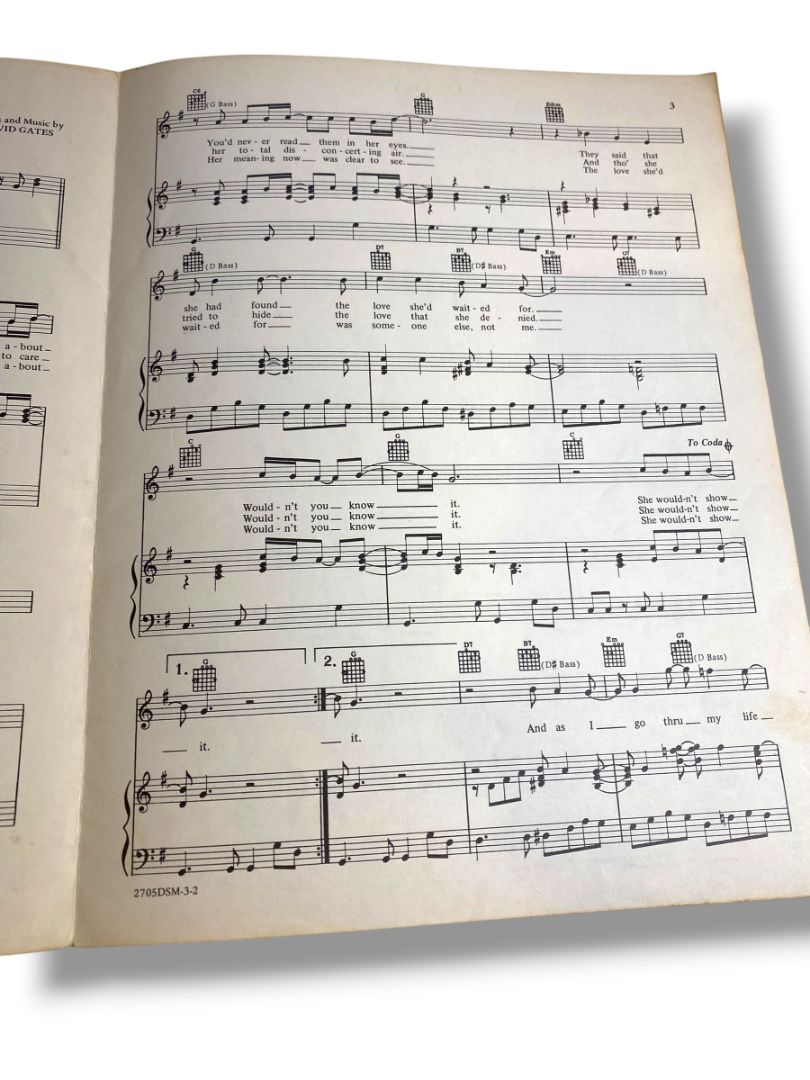 1972 Diary Sheet Music David Gates Bread Screen Gems-Columbia Music