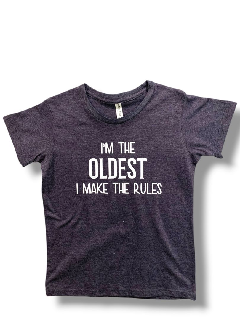 Large Youth Tshirt "I'm The Oldest I Make the Rules" Outlash Wear Charcoal