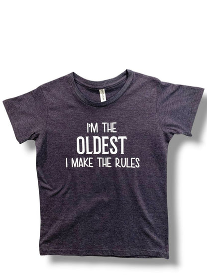 Large Youth Tshirt "I'm The Oldest I Make the Rules" Outlash Wear Charcoal