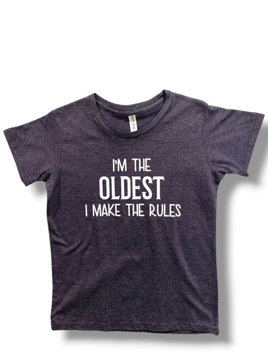 Large Youth Tshirt "I'm The Oldest I Make the Rules" Outlash Wear Charcoal