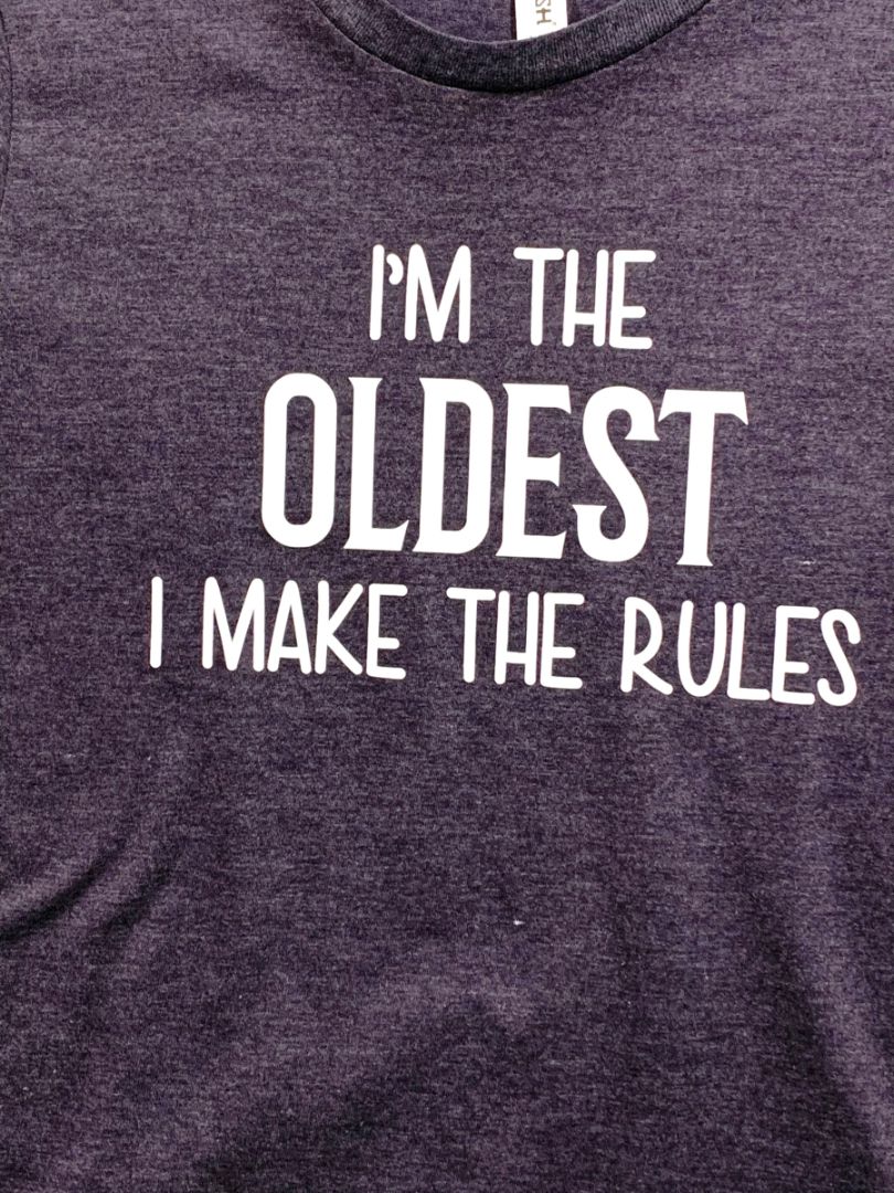 Large Youth Tshirt "I'm The Oldest I Make the Rules" Outlash Wear Charcoal
