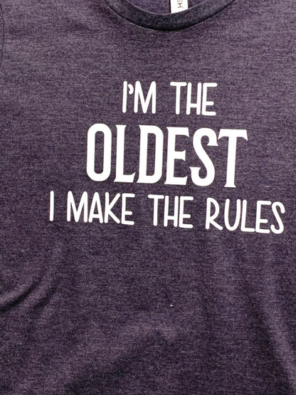 Large Youth Tshirt "I'm The Oldest I Make the Rules" Outlash Wear Charcoal