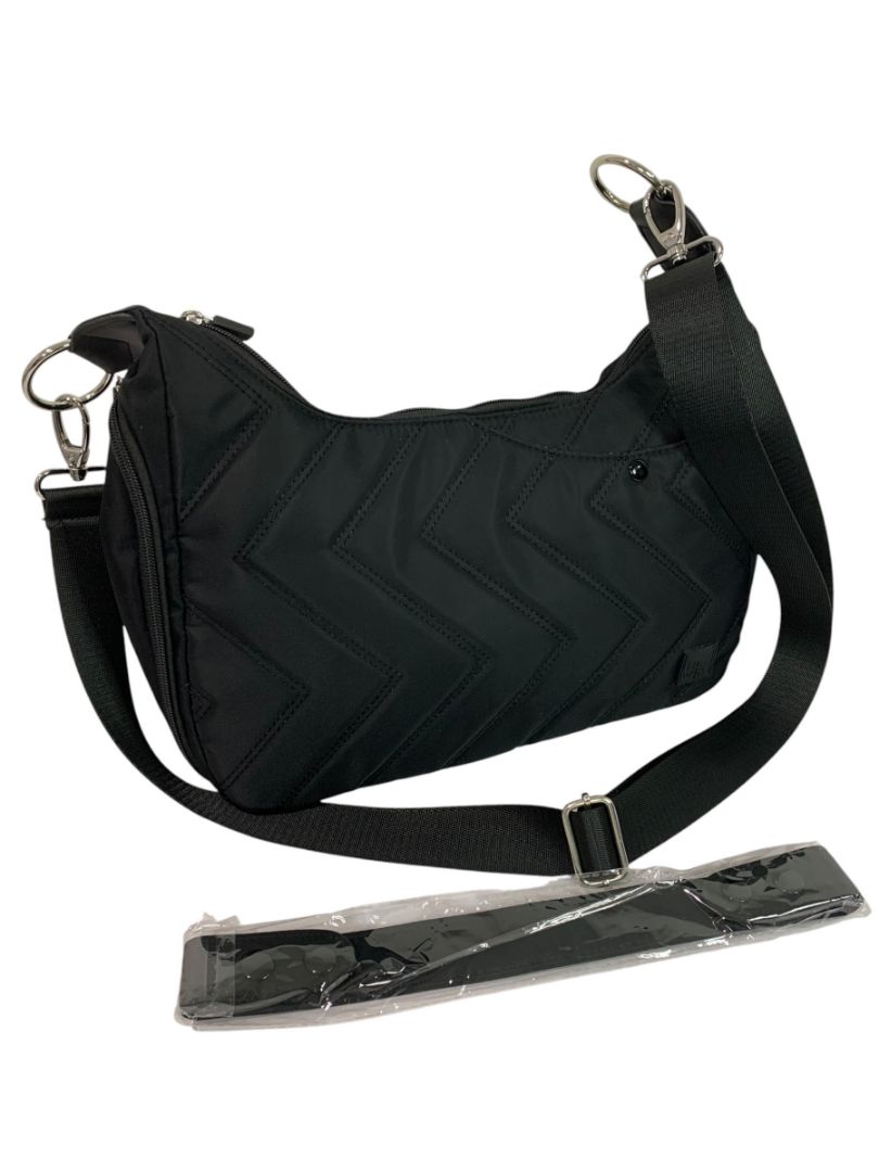IHKWIP Black Quilted Convertible Shoulder Crossbody Bag Zig Zag Design