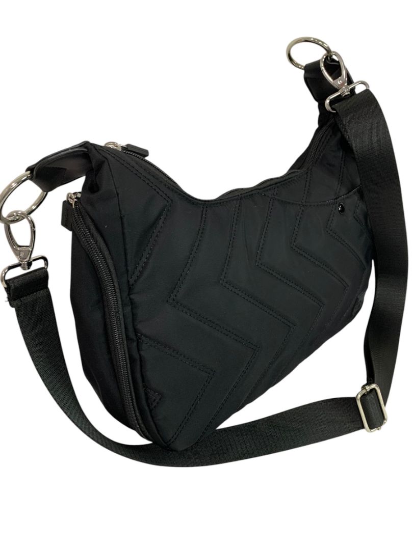 IHKWIP Black Quilted Convertible Shoulder Crossbody Bag Zig Zag Design