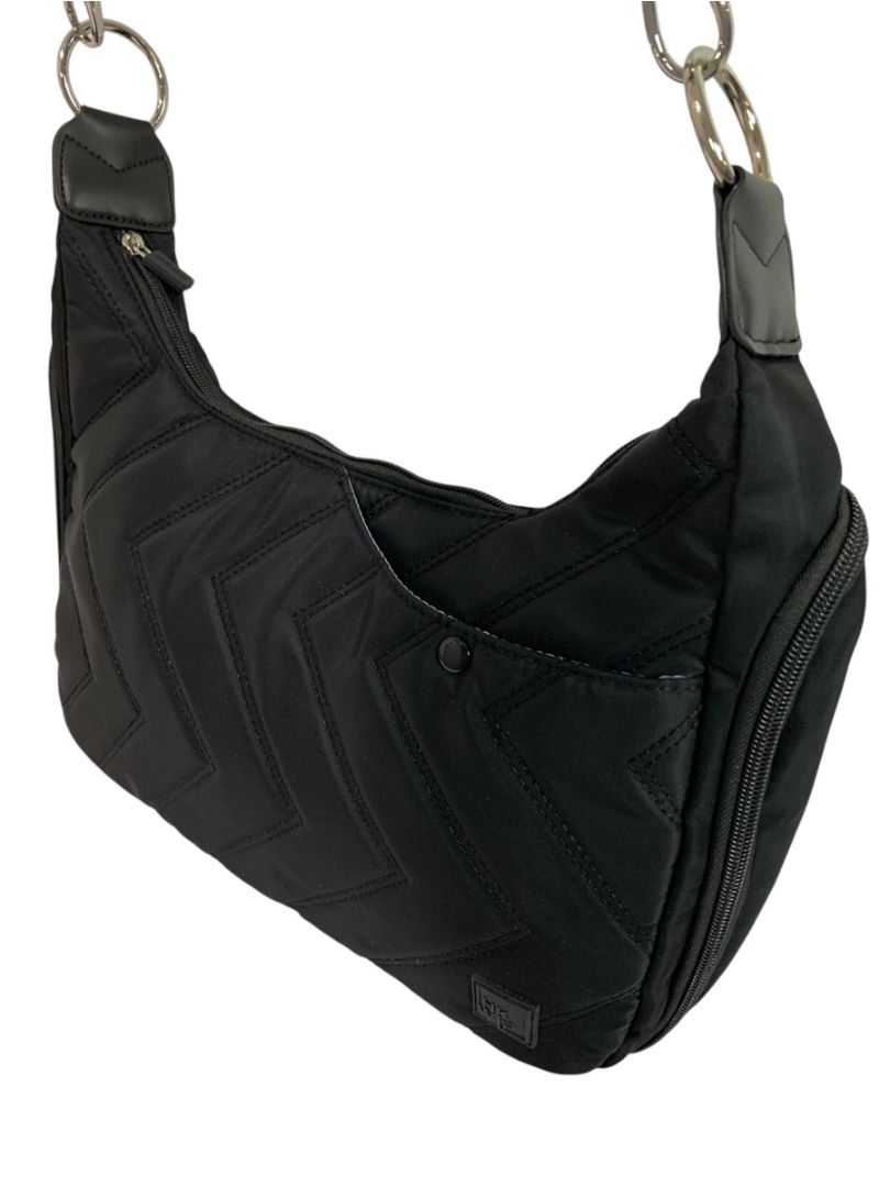 IHKWIP Black Quilted Convertible Shoulder Crossbody Bag Zig Zag Design