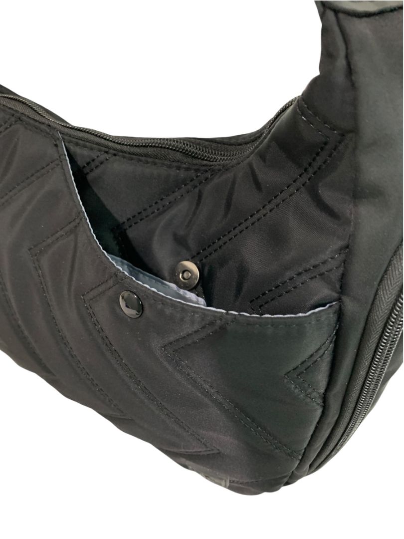 IHKWIP Black Quilted Convertible Shoulder Crossbody Bag Zig Zag Design
