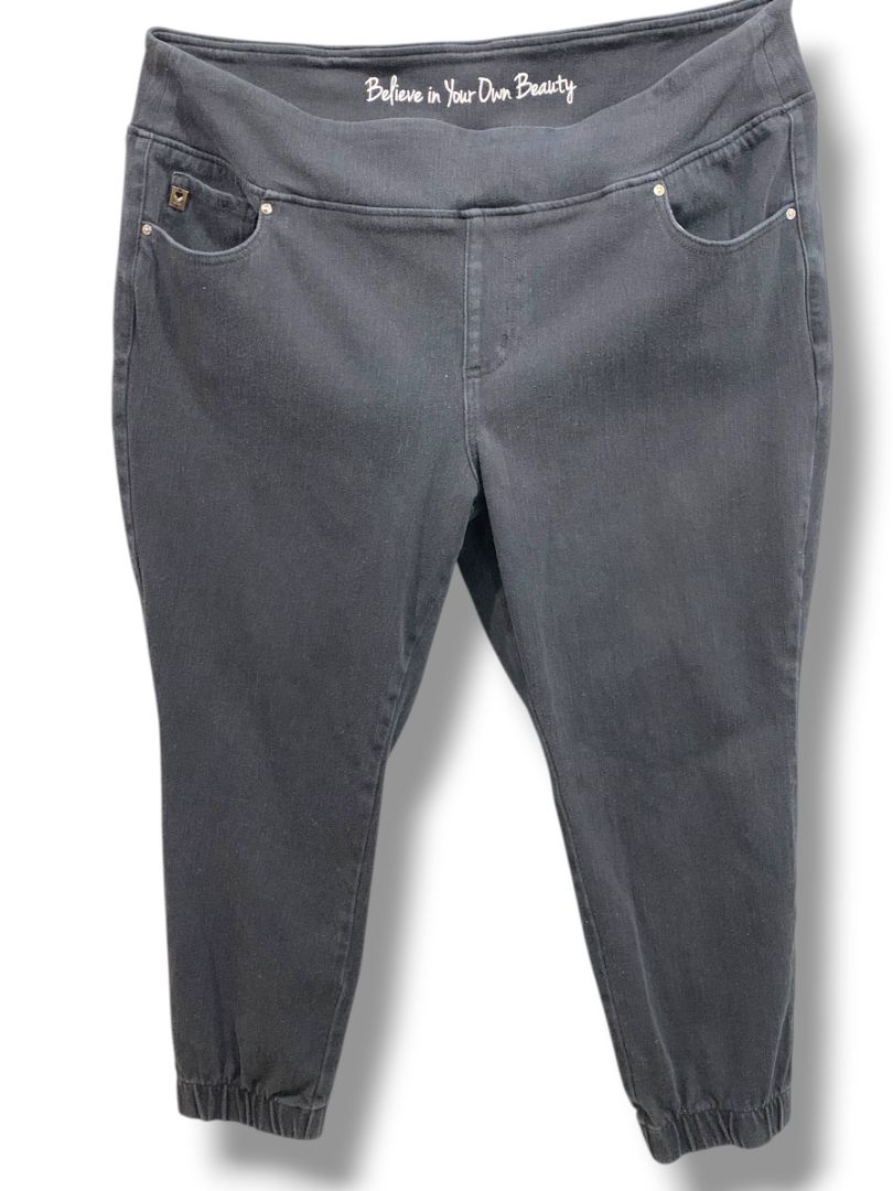 22WP Belle Kim Gravel Petite Womens Plus Size Black Joggers Pull On Pants