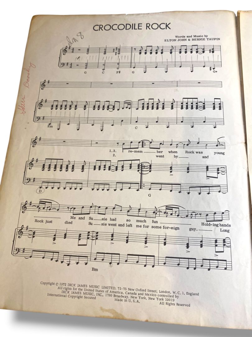 1972 Crocodile Rock Sheet Music Elton John Bernie Taupin Warner Bros