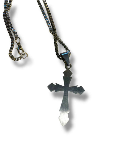 Silvertone Cross 2.25" Pendant on Box Chain 24" Lobster Clasp