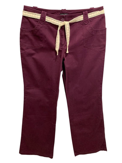 Size 14 New York & Co Womens New Belted Cotton Blend Pants Merlot Color