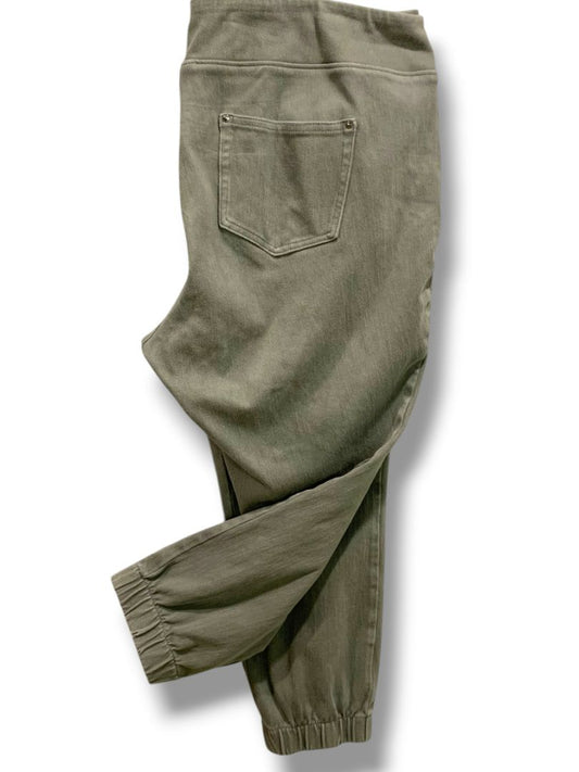 22WP Belle Kim Gravel Petite Womens Plus Size Olive Green Joggers Pull On Pants