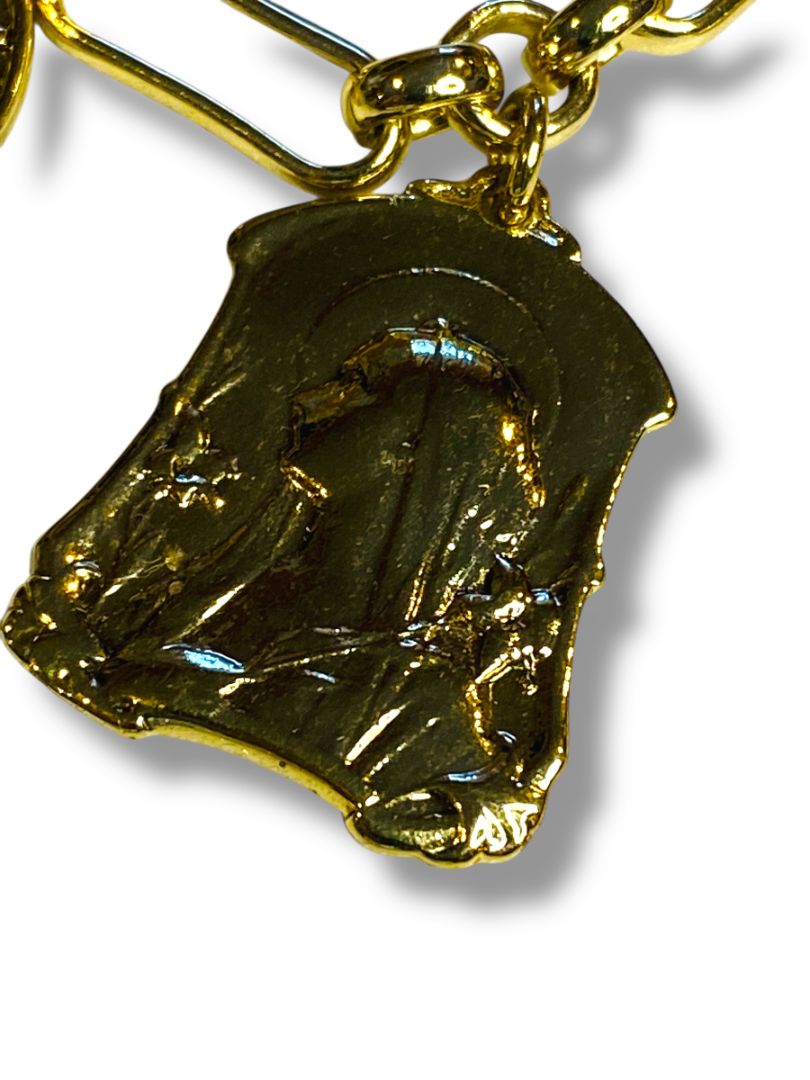 Goldtone Charm Necklace Catholic Religious Medals 32" Lobster Clasp