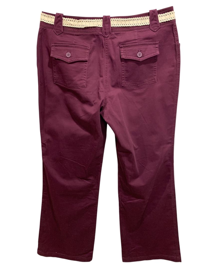 Size 14 New York & Co Womens New Belted Cotton Blend Pants Merlot Color