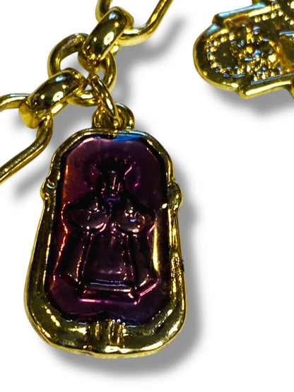 Goldtone Charm Necklace Catholic Religious Medals 32" Lobster Clasp