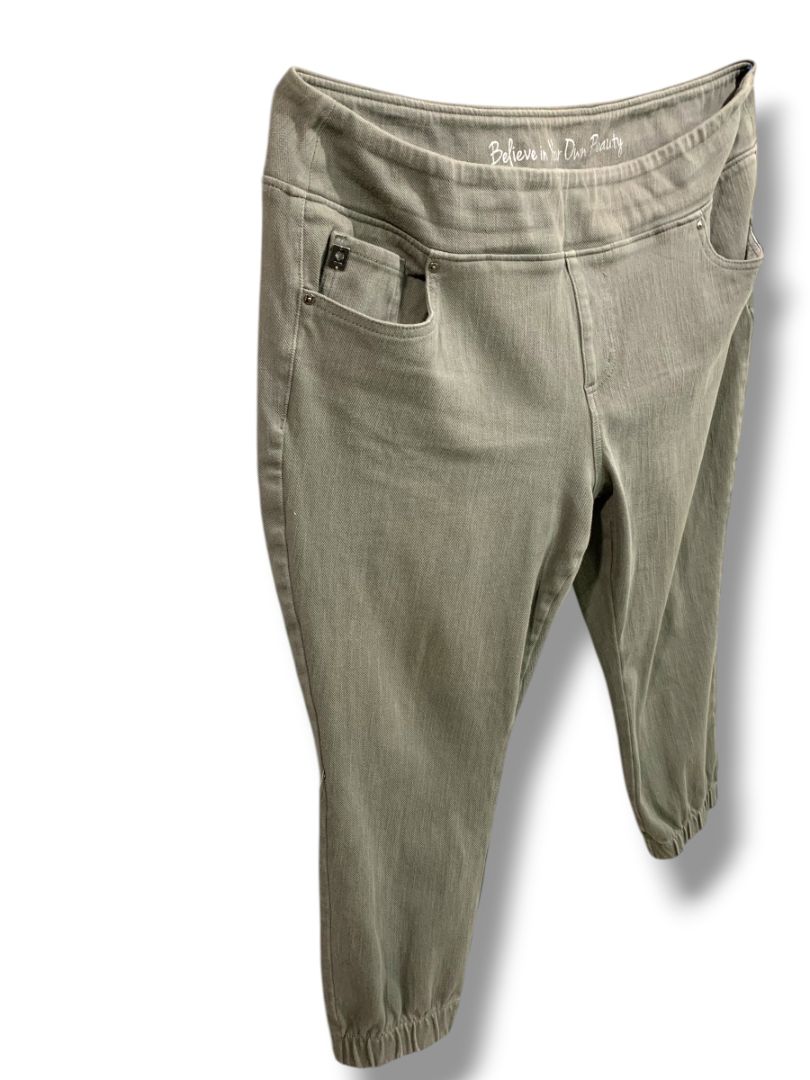22WP Belle Kim Gravel Petite Womens Plus Size Olive Green Joggers Pull On Pants