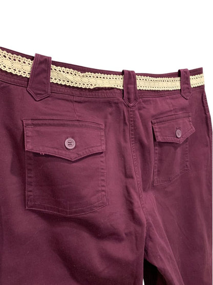 Size 14 New York & Co Womens New Belted Cotton Blend Pants Merlot Color