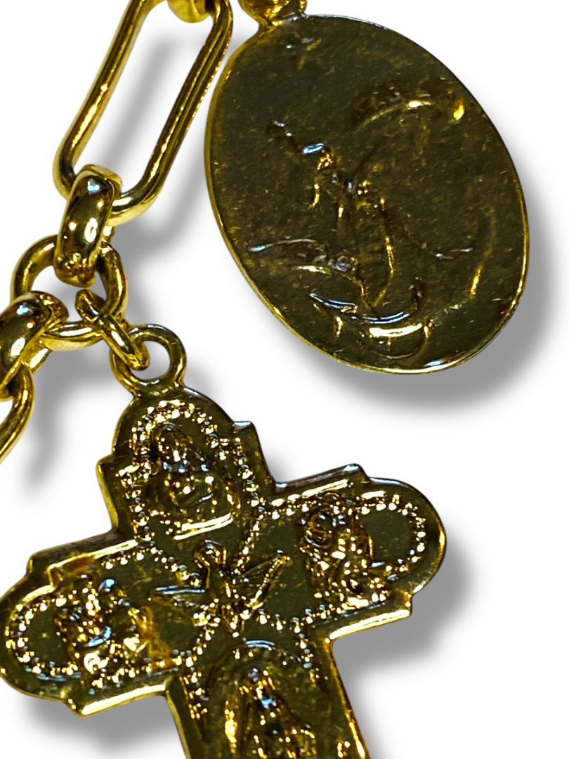 Goldtone Charm Necklace Catholic Religious Medals 32" Lobster Clasp