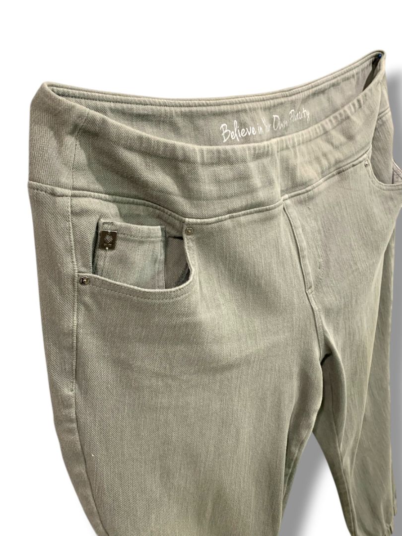 22WP Belle Kim Gravel Petite Womens Plus Size Olive Green Joggers Pull On Pants