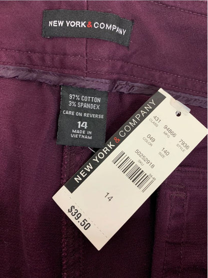 Size 14 New York & Co Womens New Belted Cotton Blend Pants Merlot Color