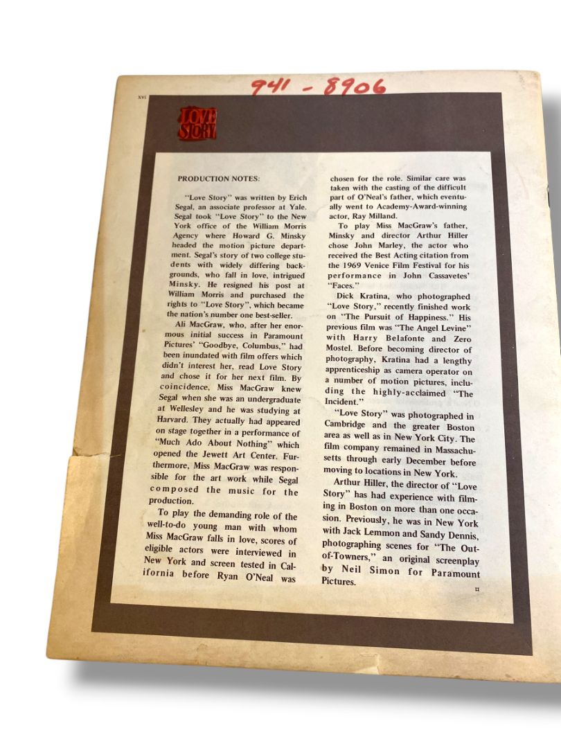1971 Love Story Sheet Music Souvenir Book Album Paperback
