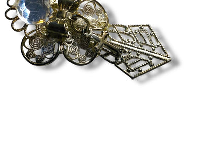 Vintage Silvertone Pin Angel Filigree Cross 1.9" Ornate