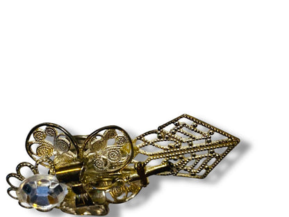 Vintage Silvertone Pin Angel Filigree Cross 1.9" Ornate