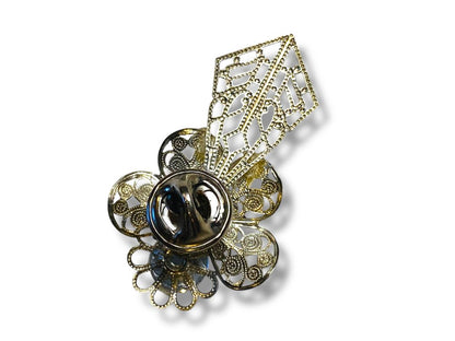 Vintage Silvertone Pin Angel Filigree Cross 1.9" Ornate