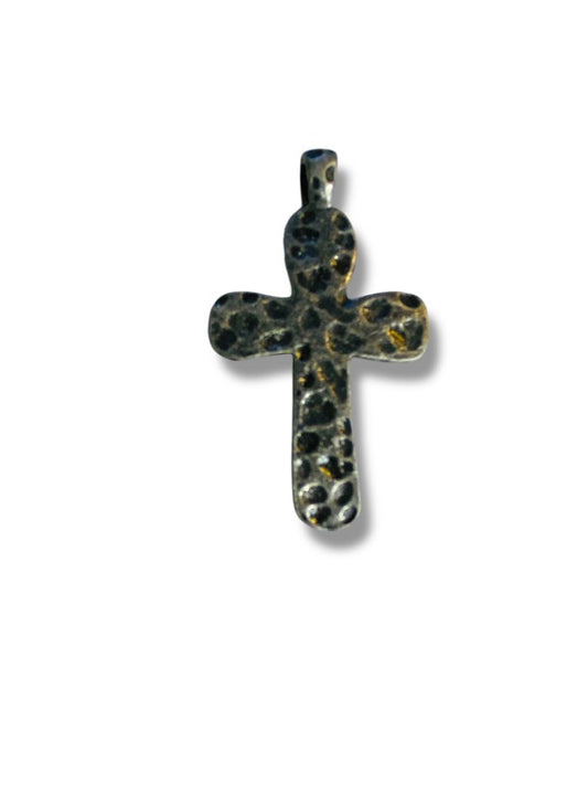 Silvertone Hammered Metal Cross Pendant 1.9"