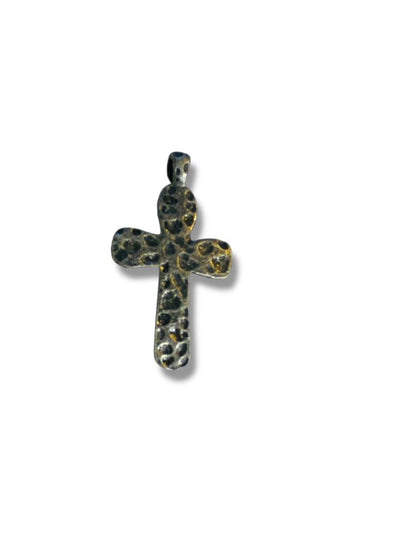 Silvertone Hammered Metal Cross Pendant 1.9"
