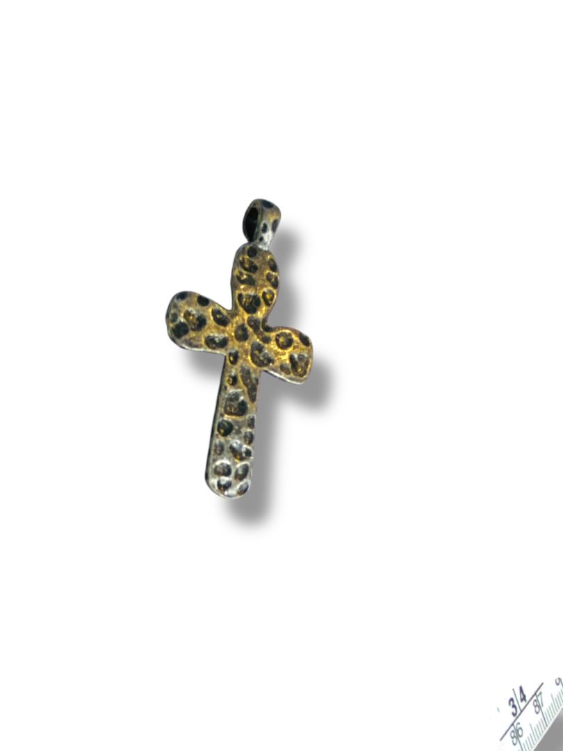 Silvertone Hammered Metal Cross Pendant 1.9"