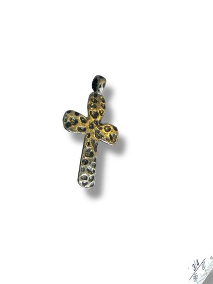 Silvertone Hammered Metal Cross Pendant 1.9"