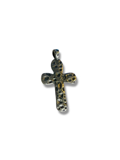 Silvertone Hammered Metal Cross Pendant 1.9"